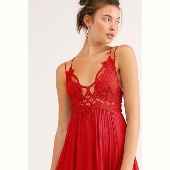 NWT Free People Adella Maxi Slip Bright Red *flawed* see last picture - Picture 2 of 8